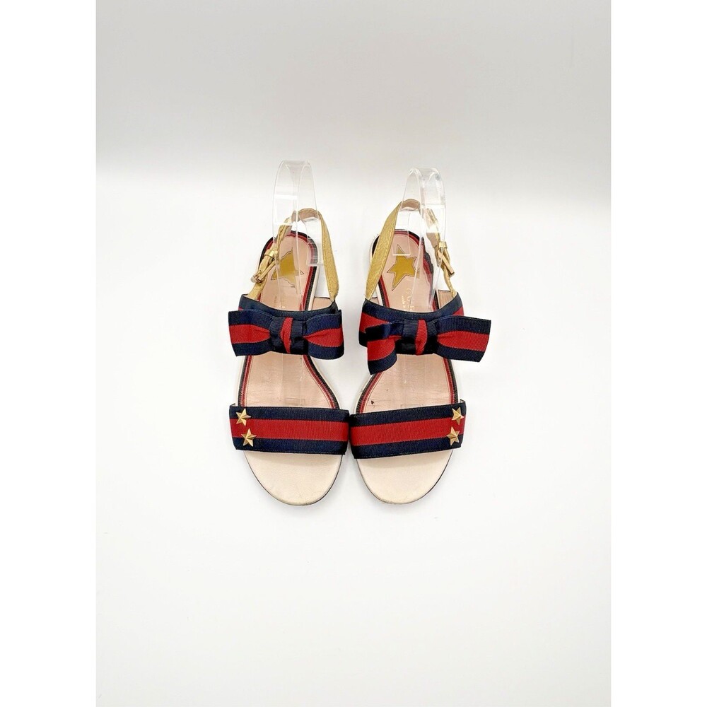 Gucci Navy & Red Strap Slingback Sandals Bow & Gold Star Accents Size EU 37